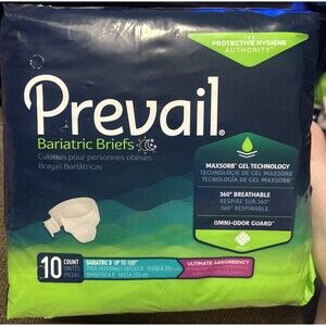 Prevail Bariatric Briefs, Ultimate Absorb Diapers Size B (3X-Large), Pack of 10